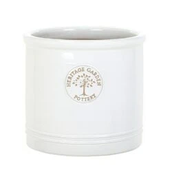 Woodlodge 38cm White / Cream Glazed Heritage Cylinder Pot -Best Gardening Store 5021346500646 3