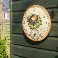 Outside In 12" Robin Wall Clock & Thermometer 2 Outside In 12" Robin Wall Clock & Thermometer -Best Gardening Store 5050642006347 3