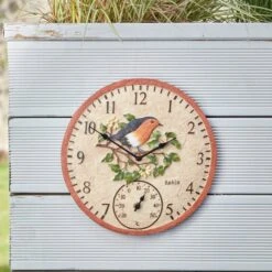 Outside In 12" Robin Wall Clock & Thermometer 3 Outside In 12" Robin Wall Clock & Thermometer -Best Gardening Store 5050642006347 4