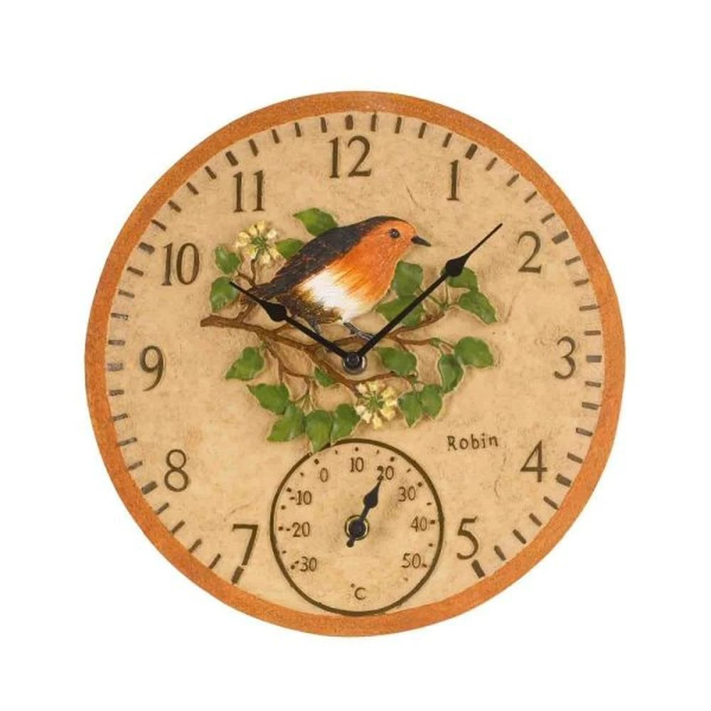 Outside In 12" Robin Wall Clock & Thermometer Outside In 12" Robin Wall Clock & Thermometer -Best Gardening Store 5050642006347 d760ce7c b8a4 40e3 a702 7eff3f59828c