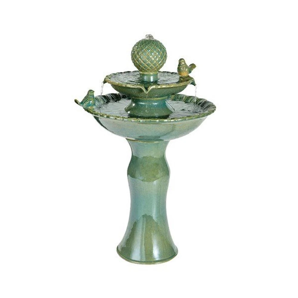 Lumineo 67cm Green Ceramic Two-Tier Bird Basin Water Fountain Lumineo 67cm Green Ceramic Two-Tier Bird Basin Water Fountain -Best Gardening Store 8720093393330